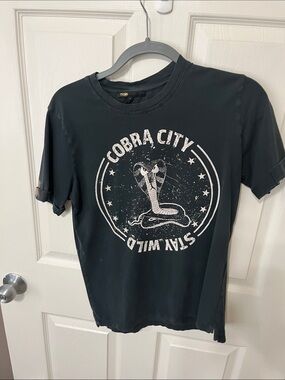 Maje Black Crewneck Tee with White Cobra Graphic